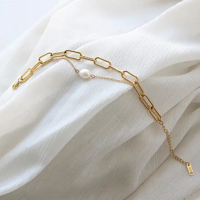 Minimalist Pearl Paperclip Bracelet - Real Natural Freshwater Pearls - Perfect Gift for Her - Ideal Christmas or Wedding Bracelet