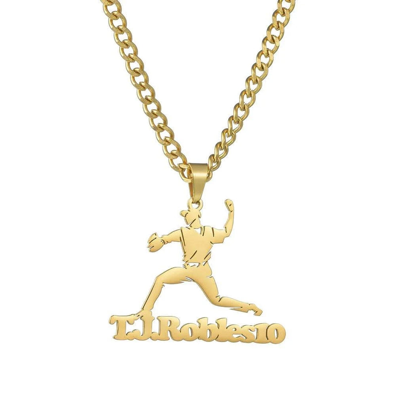 Personalized Baseball Pitcher Name Necklace – Stainless Steel &amp; 18K Gold Plated | Sairahaz Jewelers