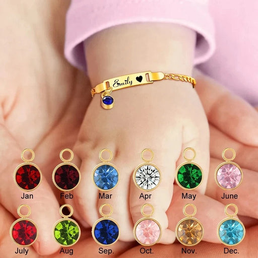 Personalized Birthstone Kids Name Bracelet, Baby Name Jewelry