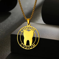 Personalized dental tooth name necklace with custom lettering