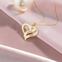 Personalized engraving two heart names necklace with interlocked heart pendant