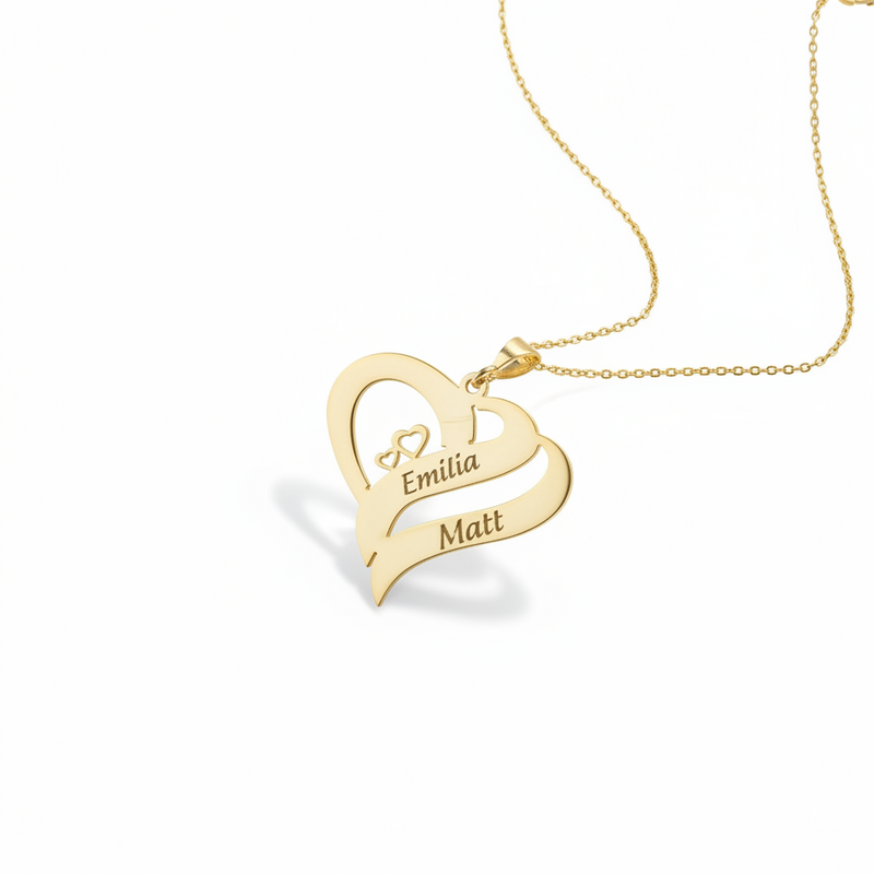 Collar de Nombres con Grabado Personalizado de Dos Corazones
