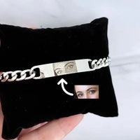 Personalized photo eyes engraving Cuban link bracelet with custom keepsake detail