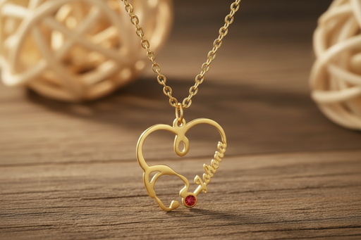 Personalized stethoscope birthstone name necklace with custom lettering