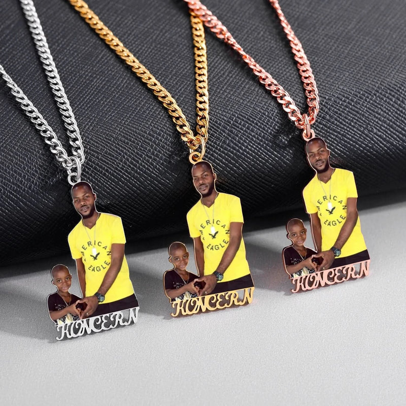 Picure Outline Pendent Necklace with Custom Name