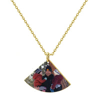 Fan shape picture pendant necklace with custom photo and CZ frame