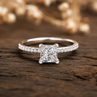 Princess Cut Lab Grown Diamond Solitaire Engagement Ring on wood
