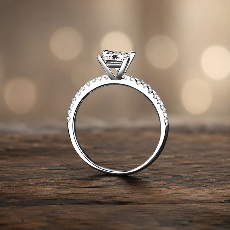 Princess Cut Lab Grown Diamond Solitaire Engagement Ring side view