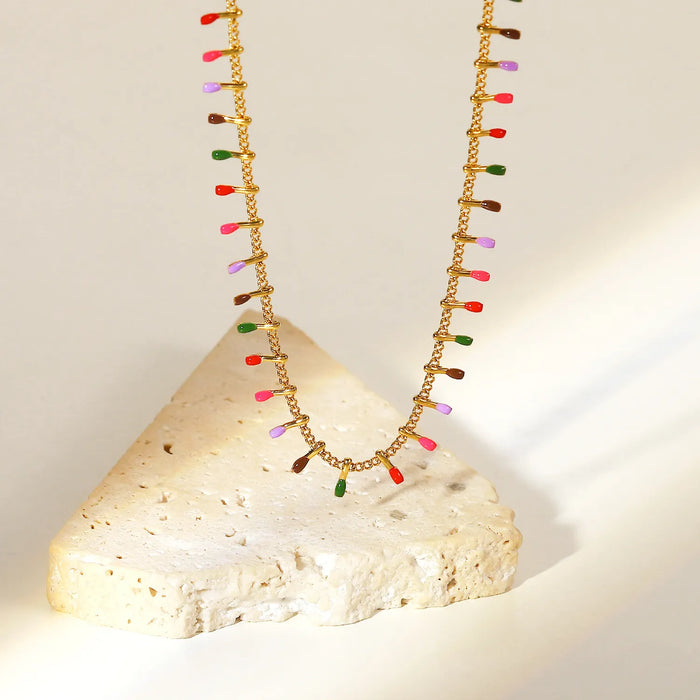 Rainbow Drops Necklace Multicolor Station 18k Gold plated -Gift for her - Gift for Wife