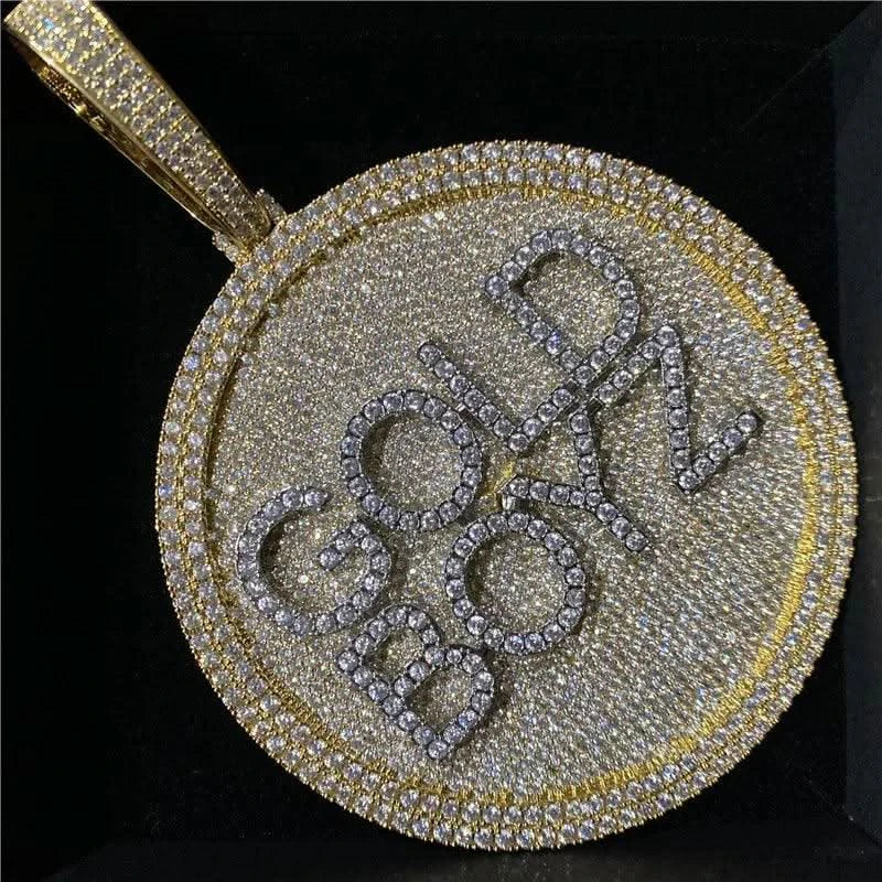 Round Medalion CZ Men's Custom Name Necklace