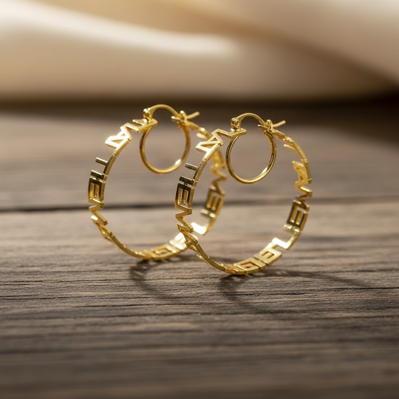 Personalized Name Hoop Earrings – Custom Drop Hoops in Gold, Rose Gold & Silver