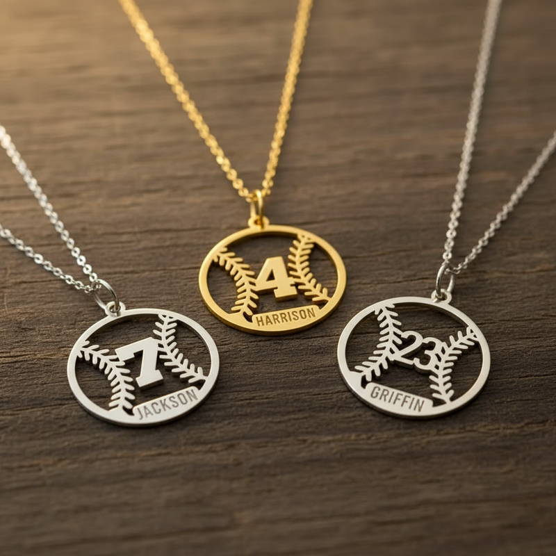 Personalized Baseball Number & Name Necklace