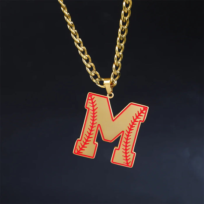 Baseball Alphabet Letters Necklace Cuban Chain