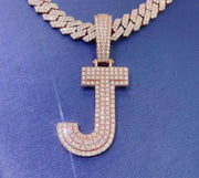Moissanite Sterling Silver Letter Pendant - In rose gold Letter J pendent