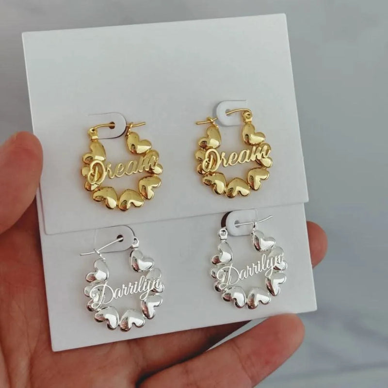 DUOYING Custom Heart Name Earrings Letter Nameplate Customize Hoop Earring Gold Stainless Steel Jewelry For Baby Girl Gift-Sairahaz Jewelers