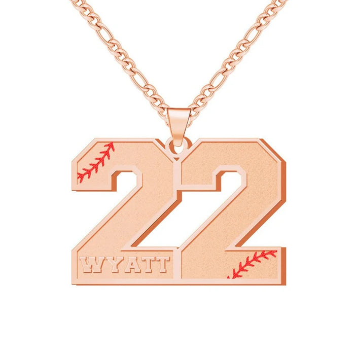 Baseball Number Engraved Necklace-Custom Baseball Necklace-Sairahaz Jewelers