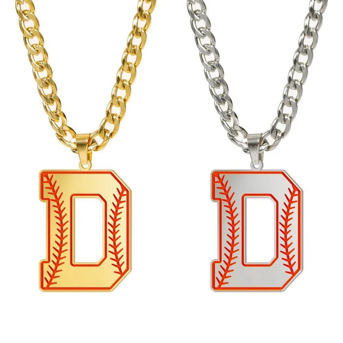 Baseball Alphabet Letters Necklace Cuban Chain