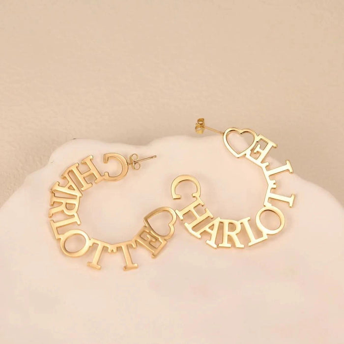 Custom 50MM Heart Name Stud Earrings For Women Jewelry Personalized Stainless Steel Nameplate Big Circle Earrings Hot Girl Gifts-Sairahaz Jewelers