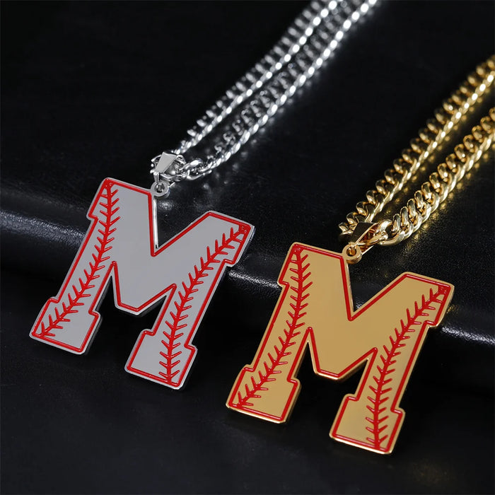 Baseball Alphabet Letters Necklace Cuban Chain