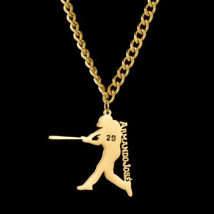 Baseball Batsman Custom Name Necklace-Custom Baseball Necklace-Sairahaz Jewelers