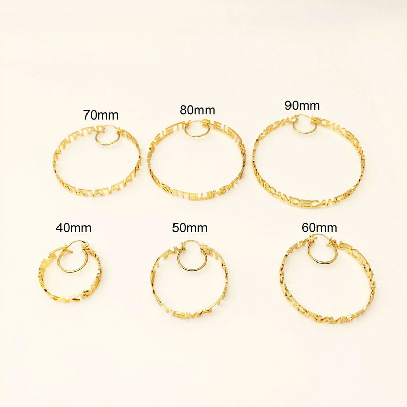 DODOAI 40mm-90mm Hoop Name Earrings Customize Name Earrings Hoop Stainless Steel Customized Personalized Jewelry with Gift Box-Sairahaz Jewelers