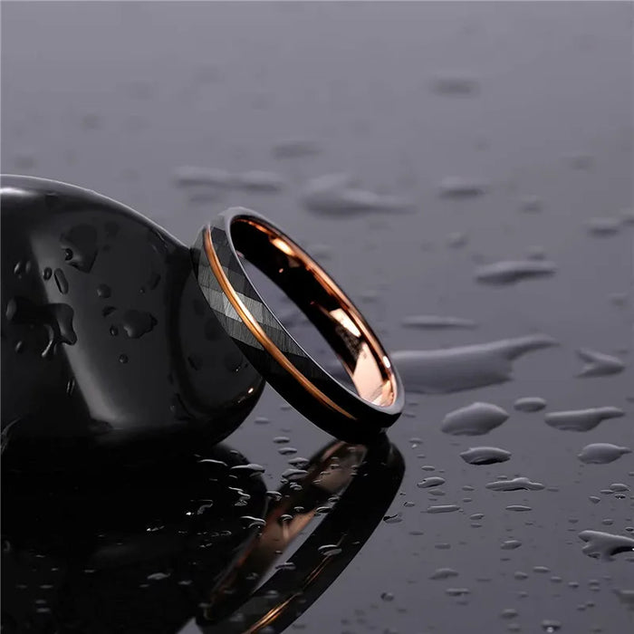 Black Tungsten Ring Thin Rose Gold Groove Hammered Comfort fit-Rings-Sairahaz Jewelers