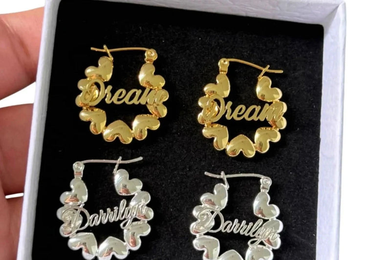 DUOYING Custom Heart Name Earrings Letter Nameplate Customize Hoop Earring Gold Stainless Steel Jewelry For Baby Girl Gift-Sairahaz Jewelers