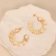 Custom 50MM Heart Name Stud Earrings For Women Jewelry Personalized Stainless Steel Nameplate Big Circle Earrings Hot Girl Gifts-Sairahaz Jewelers