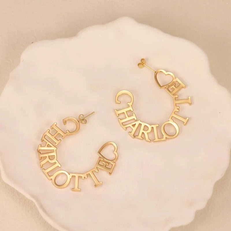 Custom 50MM Heart Name Stud Earrings For Women Jewelry Personalized Stainless Steel Nameplate Big Circle Earrings Hot Girl Gifts-Sairahaz Jewelers