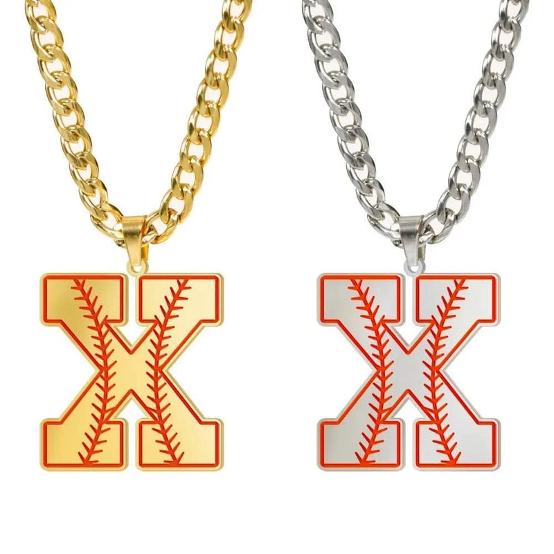 Baseball Alphabet Letters Necklace Cuban Chain