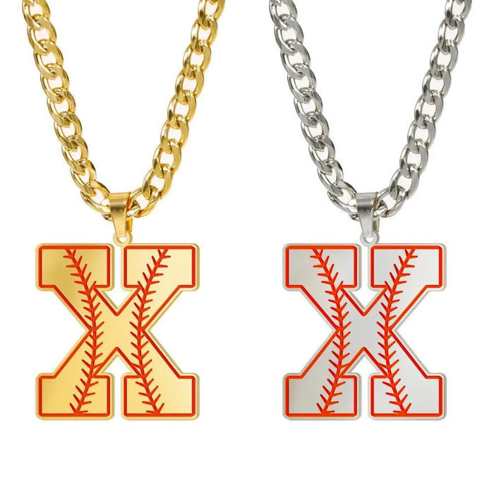 Baseball Alphabet Letters Necklace Cuban Chain