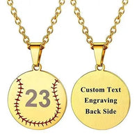 Personalized baseball name and number necklace with custom jersey detail