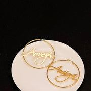 Custom Name Hoop Earrings Personalized Gold Color Stainless Steel for Earrings Women Letter Nameplate Circle Jewelry Gifts-Sairahaz Jewelers