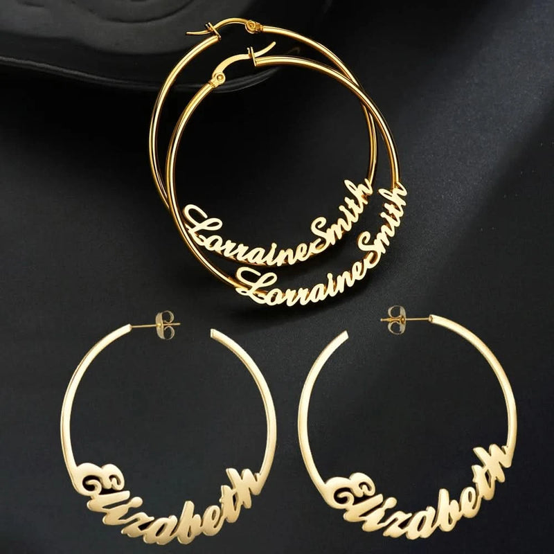 Custom Name High-End Stainless Steel Jewelry Personalized 50mm Hoop Earrings Accessories for Women Birthday Party Gift-Sairahaz Jewelers