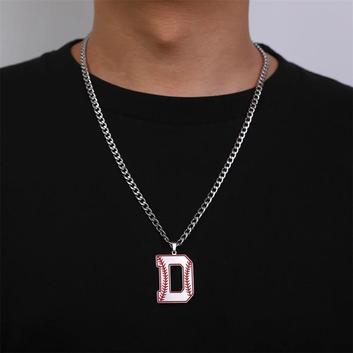 Baseball Alphabet Letters Necklace Cuban Chain