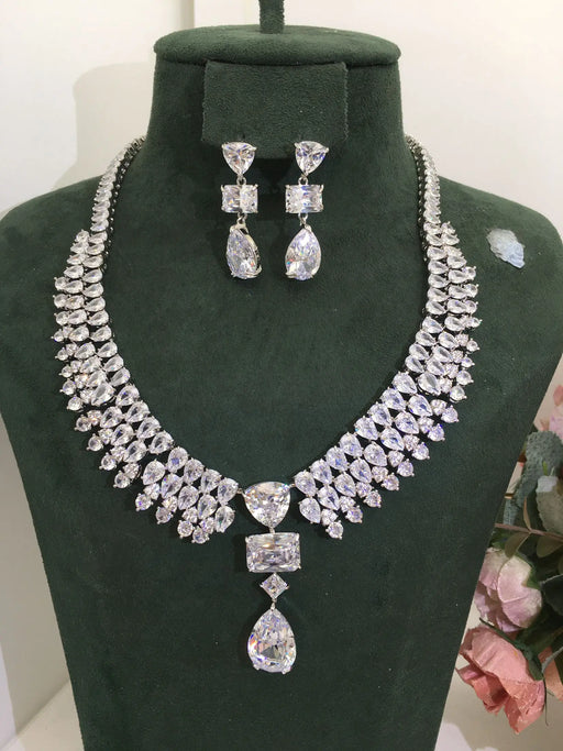 Women Luxury 2pcs Zirconia CZ Crystal Necklace Set