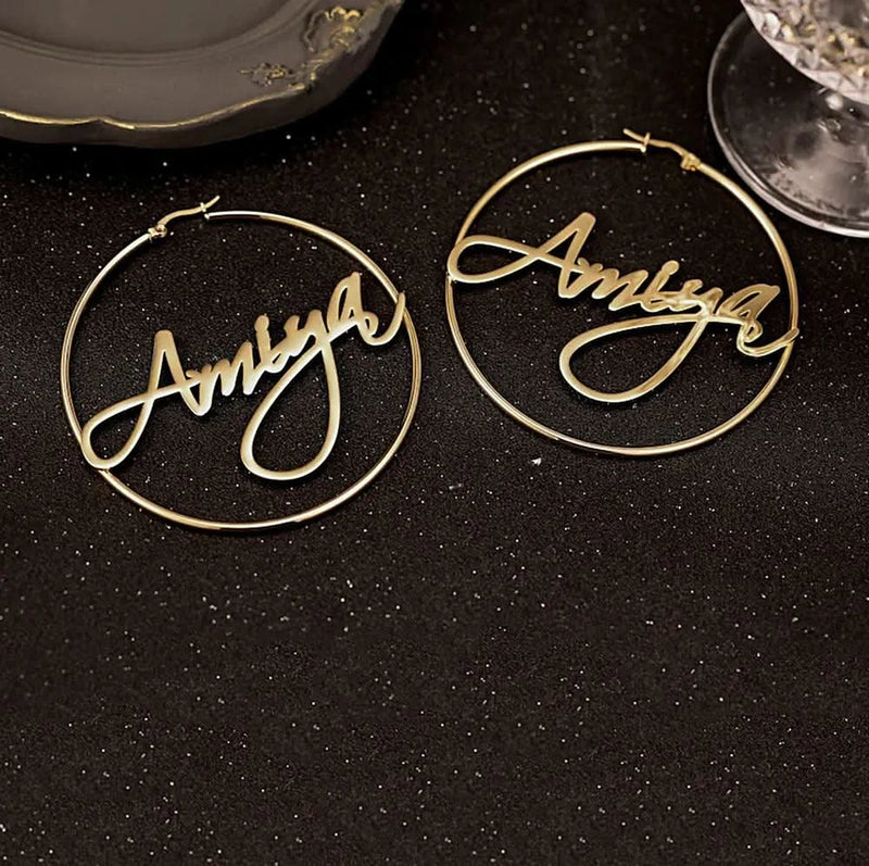 Custom Name Hoop Earrings Personalized Gold Color Stainless Steel for Earrings Women Letter Nameplate Circle Jewelry Gifts-Sairahaz Jewelers