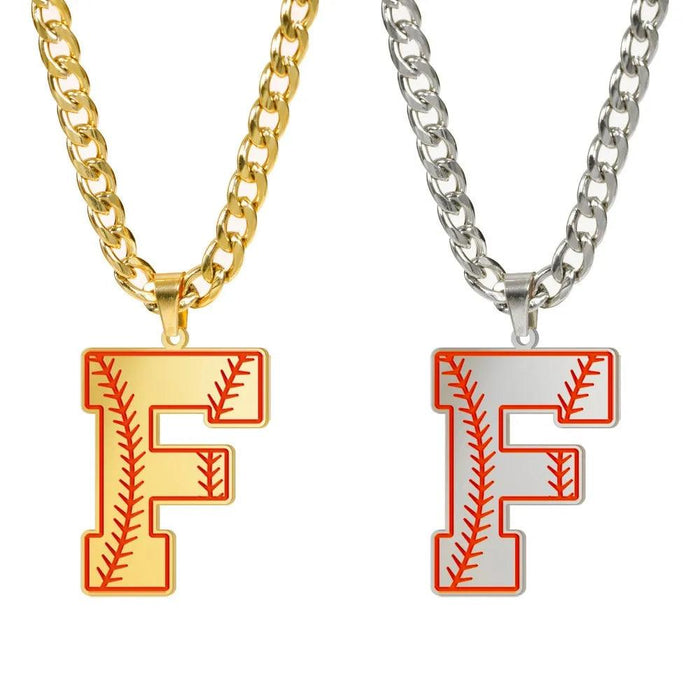 Baseball Alphabet Letters Necklace Cuban Chain