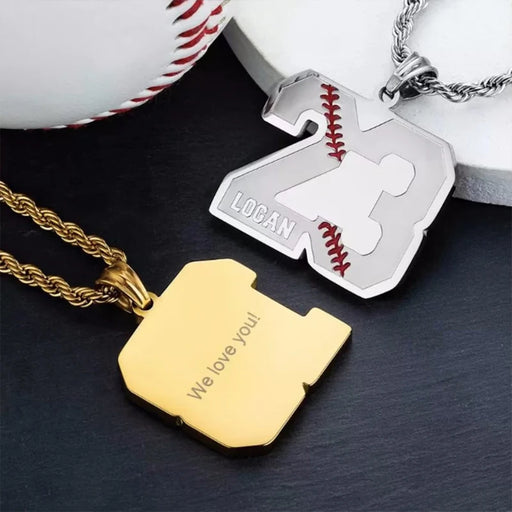 Baseball Number Engraved Necklace-Custom Baseball Necklace-Sairahaz Jewelers