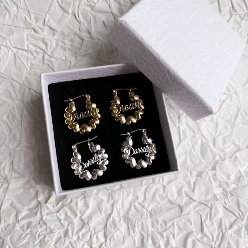 DUOYING Custom Heart Name Earrings Letter Nameplate Customize Hoop Earring Gold Stainless Steel Jewelry For Baby Girl Gift-Sairahaz Jewelers