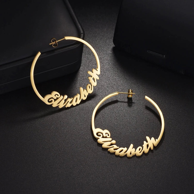 Romantic Custom Name High-End Stainless Steel Jewelry Personalized 50mm Hoop Earrings Accessories for Women Birthday Party Gift-Sairahaz Jewelers