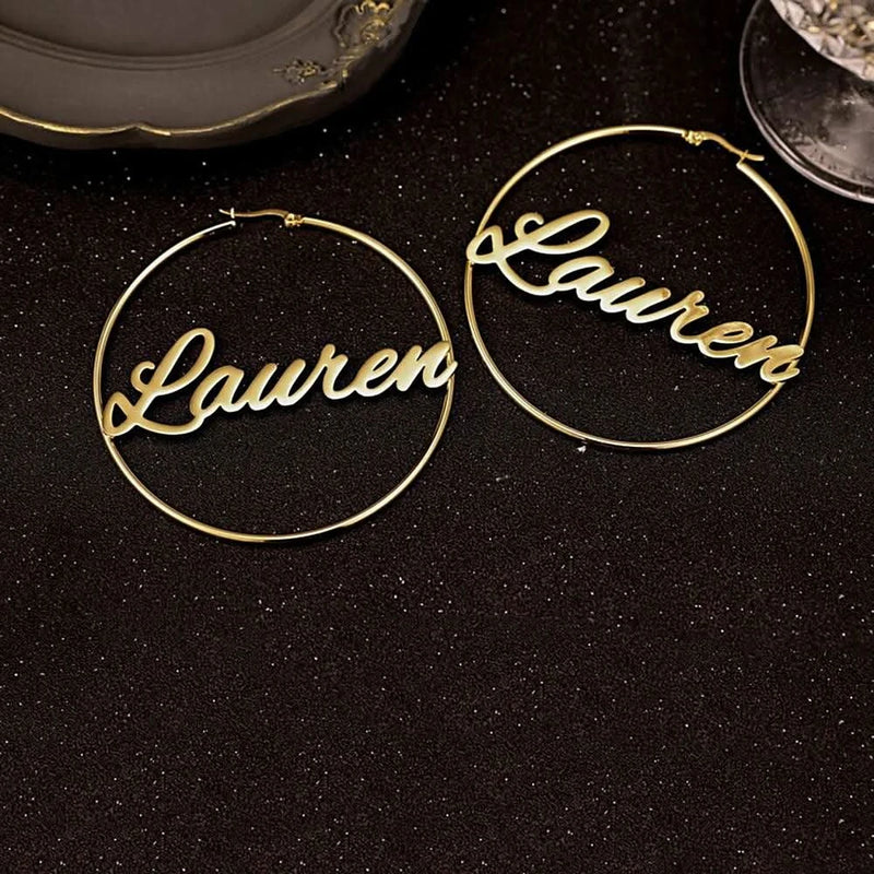 Custom Name Hoop Earrings Personalized Gold Color Stainless Steel for Earrings Women Letter Nameplate Circle Jewelry Gifts-Sairahaz Jewelers