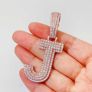 Moissanite Sterling Silver Letter Pendant - In rose gold Letter J pendent
