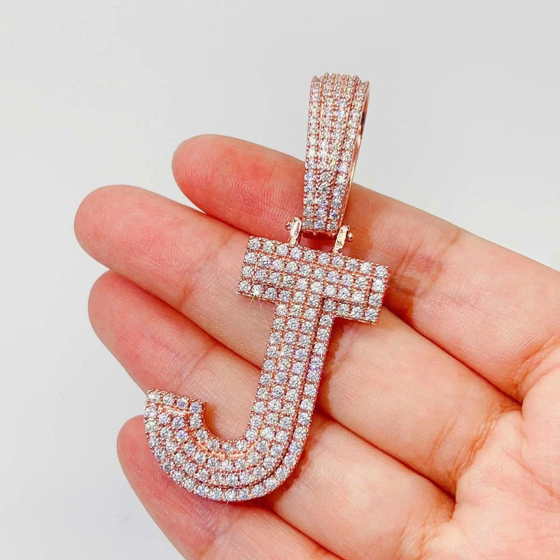 Moissanite Sterling Silver Letter Pendant - In rose gold Letter J pendent