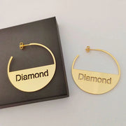 40mm-70mm Custom Name Earrings Personalized Round Letter Earring Stainless Steel Hollow Bar Name Hoop Earring Women Jewelry Gift-Sairahaz Jewelers