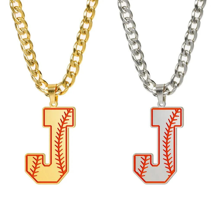 Baseball Alphabet Letters Necklace Cuban Chain