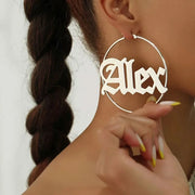 Custom Name Hoop Earrings Personalized Gold Color Stainless Steel for Earrings Women Letter Nameplate Circle Jewelry Gifts-Sairahaz Jewelers