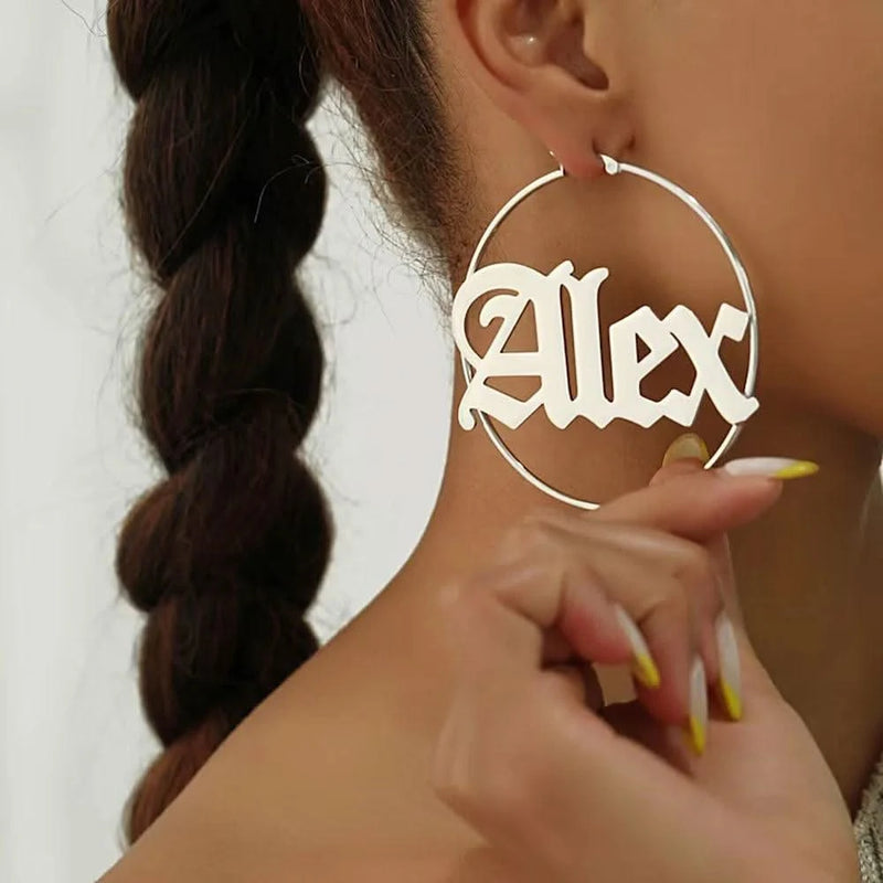 Custom Name Hoop Earrings Personalized Gold Color Stainless Steel for Earrings Women Letter Nameplate Circle Jewelry Gifts-Sairahaz Jewelers
