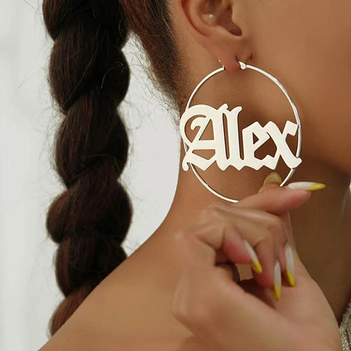 Custom Name Hoop Earrings Personalized Gold Color Stainless Steel for Earrings Women Letter Nameplate Circle Jewelry Gifts-Sairahaz Jewelers