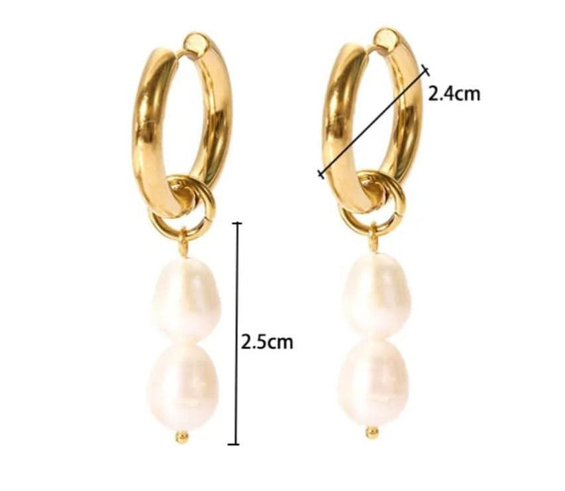 Real Pearl Drop Double Earrings - Genuine Freshwater Pearls Gift for her